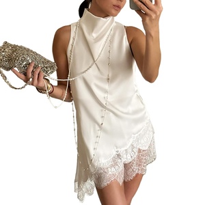 Top <span class=keywords><strong>de</strong></span> satén con cuello alto y ribete <span class=keywords><strong>de</strong></span> <span class=keywords><strong>encaje</strong></span> para mujer, blusa sin mangas con dobladillo irregular, novedad <span class=keywords><strong>de</strong></span> verano 2026, tops <span class=keywords><strong>de</strong></span> calle para mujer - Product Image 5