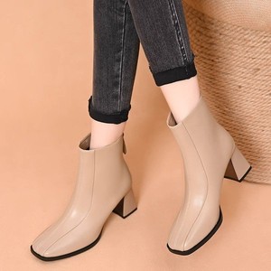 Stivali corti con tacco grosso retrò francese di nuovo stile 2025 da donna con tacco alto autunno inverno alla caviglia con cerniera posteriore a punta quadrata - Product Image 2