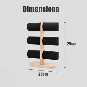 Nouveau Présentoir à 3 Niveaux en Bambou et Velours Noir/Cuir Anti-Poussière pour Bracelets, Montres, Épingles à Cheveux, Cordons et Bijoux - Product Image 5