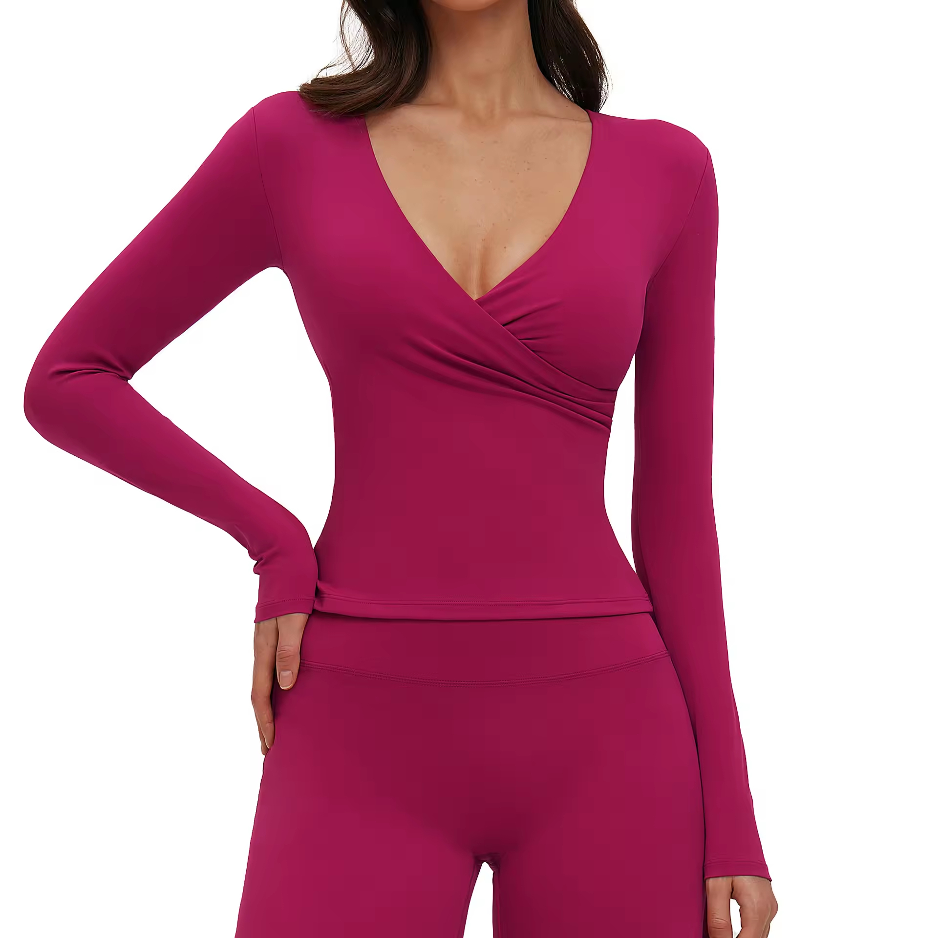 Women's Breathable Lightweight U-shaped Back Long Sleeve Yoga T-Shirt Four-Way Stretch Skinny Fit for Running Fitness Front