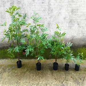 Artificial hemp leaf toosilk Indian drug powder plant pseudogreen pot rocks interior johor bahru potted forest evergreen trees