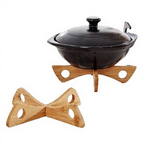 Custom Two-Sided Adjustable Bamboo Pot <b>Holder</b> with Snap Lock 20cm Heat Resistant Eco-Friendly Mat for Flat <b>Pans</b> Curved Cookware - Product Image 4