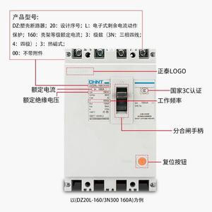 เบรกเกอร์แบบหล่อขึ้นรูป Chnt รุ่น Dz20l-160/3n300 100a 380v 3p พร้อมระบบป้องกันไฟรั่ว - Product Image 2