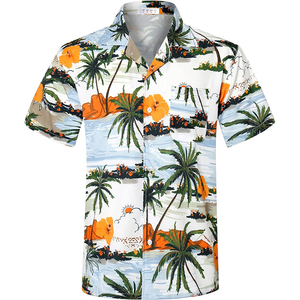 OEMカスタムプリント半袖サマービーチキャンプパーティーアロハハワイアンボタンダウンシャツ男性用 - Product Image 1