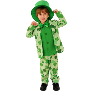 Trajes del Día <span class=keywords><strong>de</strong></span> San Patricio para niños Conjunto <span class=keywords><strong>de</strong></span> disfraz <span class=keywords><strong>de</strong></span> trébol verde Top <span class=keywords><strong>de</strong></span> Caballero <span class=keywords><strong>de</strong></span> manga larga + Pantalones a rayas + Sombrero - Product Image 1