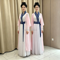 Traje de Danza Clásica China Estilo Hanfu de Gasa Rosa para Mujer, Atuendo para Espectáculos y Entrenamiento de Ritmo Corporal para Grupo