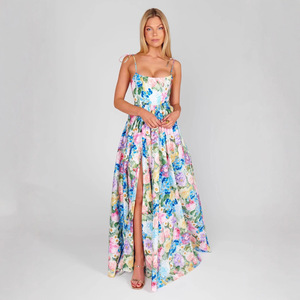 Elegante Vestido Largo de Noche con Estampado Floral, Cuello Halter y Cintura Imperio, Vestido de Moda para Mujer, Primavera-Verano - Product Image 4