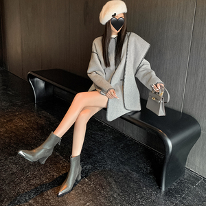 Tacchi alla moda invernale Sexy con cerniera laterale a punta stivaletti <span class=keywords><strong>grigi</strong></span> in metallo punta punta tacco alto stivali corti in vera pelle - Product Image 5