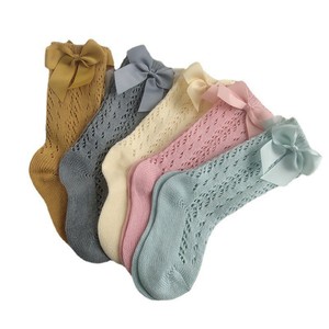 0-7 años verano español malla bebé niñas hasta la rodilla calcetín ahuecado algodón Color caramelo niños pequeños calcetines de malla para bebés <span class=keywords><strong>con</strong></span> Lazo de cinta - Product Image 3