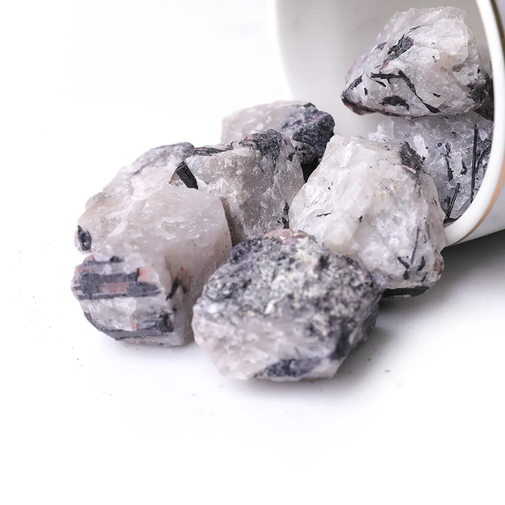 Toptan işlenmemiş taş ham taş çakra taş düzensiz şifa kristalleri siyah turmalin rutiquartz kuvars doğal taş