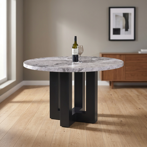 Malaysia Marble Dining Table Luxury Customized Modern ECC Material Durable Heat Stain Resistant EDN 915 SH-WMWM Wood Legs - Product Image 3