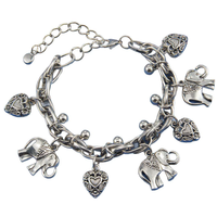 Chevillère Rétro avec Breloque Éléphant et Motifs Croissant, Style Argenté Antique N2604266