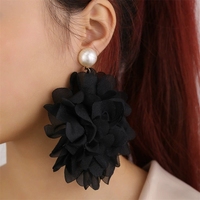 Fiesta de vacaciones exagerada grande Floral flor grande oreja joyería último modelo moda Hada tela flor pendientes para mujer