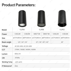 Luminaria Empotrada de Superficie, Impermeable IP65, 9w 12w 16w 18w, Foco de Techo LED COB para Proyectos Hoteleros - Product Image 2