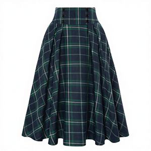 Jupe midi écossaise élastique taille haute pour femme, coupe trapèze évasée, infroissable, style vintage années <span class=keywords><strong>50</strong></span>, vert, taille XL - Product Image 2