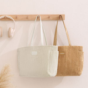 Bolsa de compras vintage, bolso de hombro informal y duradero, de pana de color liso para mujer, reutilizable - Product Image 2