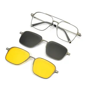 7009 1 + 2 sans monture miroir personnalisé Vision nocturne conduite polarisée pince magnétique sur lunettes de soleil