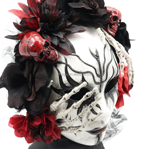 Maschera di Halloween teschio per donna Horror in stile spaventoso per feste con mano e capelli giorno del Costume morto a tema festa - Product Image 3