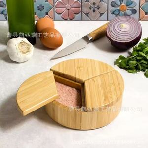 Wooden minimalist spice box, household <b>kitchen</b> seasoning storage box with magnetic lid and rotating spice sorting mechanism. - Product Image 3