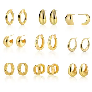 Wholesale Minimalist Jewelry Brass Metal Multi Style Round Hoop 18K Gold Plated Smooth Plain Huggies Hoops Earrings Women