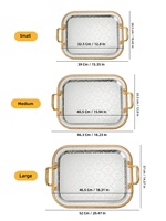 Ensemble de 3 plateaux de service en métal avec poignées, bord doré, plateau à thé rectangulaire embossé avec boîte cadeau pour le thé, le café, les mariages