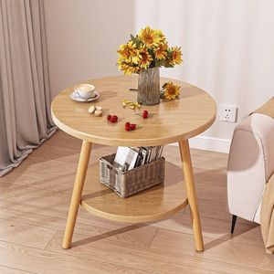 <b>Sofa</b> <b>Side</b> <b>Table</b> Nordic Mini Round Coffee <b>Table</b> With Shelf Living Room Bedside <b>Table</b> Warm White Marble Light Walnut Legs - Product Image 2