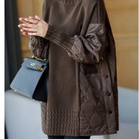 Suéter de cuello alto patchwork para mujer, suéter grueso y holgado de otoño/invierno, abrigo cálido de moda con diseño de longitud media