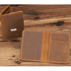 Customized Logo Crazy Horse Leather Slim Wallet Credit <b>Card</b> <b>Holder</b> and Passport Case Cover for Gift - Product Image 2