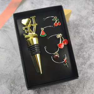 Valentine's Day <b>Wine</b> Stopper Kit With Fruit Glass Charms Heart Shape Zinc Alloy Party <b>Gift</b> <b>Set</b> - Product Image 1