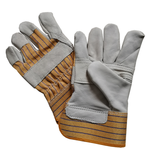 Construcción de alta calidad Builer soldador Rigger Worker amarillo rayas lona grano trasero cuero de vaca trabajo guantes de seguridad - Product Image 6