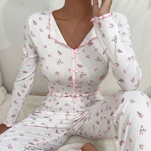 热销产品新款翻领卷边长袖女童睡衣休闲内衣女式休闲服套装 - Product Image 2