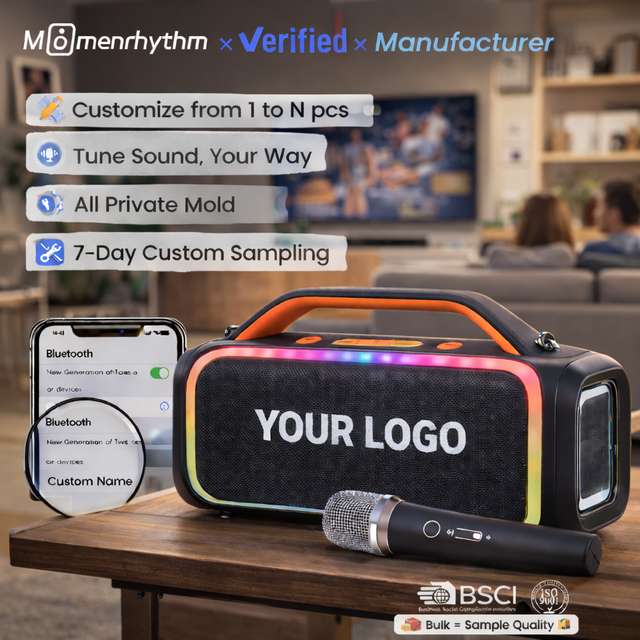 Brand New Bluetooth Portable Speaker with Two Wireless Microphones Strong Battery Life Hifi Sound Custom Branding PartyBox
