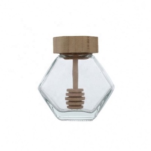 Unique Honey <b>Jar</b> with Wooden Dipper Wholesale Hexagon Glass <b>Jar</b> for Honey - Product Image 3