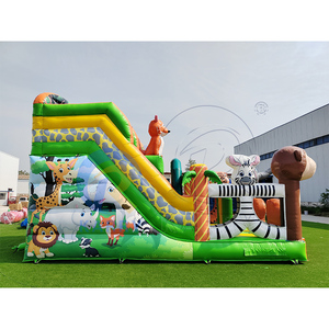 Château gonflable personnalisé pour parc zoologique, toboggan gonflable extérieur commercial à double ligne en PVC robuste pour enfants - Product Image 4