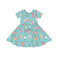 Robe en bambou pour filles, manches courtes, col rond, coupe évasée, style skater, vêtements d'été pour enfants, personnalisable