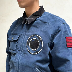 Blouson bomber personnalisé avec logo brodé, <span class=keywords><strong>bleu</strong></span> <span class=keywords><strong>marine</strong></span>, toile de coton cirée 16 oz, pour homme - Product Image 3