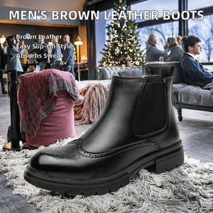 <b>Men's</b> <b>Brogue</b> Ankle <b>Boots</b> Slip-On Chelsea Style Autumn Water Resistant Party Office High Quality PU Upper Premium Quality Low MOQ - Product Image 2