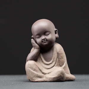 Estatua de Buda Sonriente de Cerámica Color Arena Natural, Mascota de Té, Decoración para Mesa de Té, Estatuas de Buda - Product Image 2