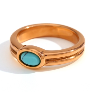 Anillo de piedras preciosas de acero inoxidable de oro de 18K Europeo Americano de moda Simple accesorio de piedra Natural de rayas horizontales para mujer - Product Image 2