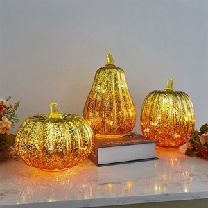 Hot Sale NEW ARRIVAL Durable Waterproof Yellow Green Artificial Pumpkin LED Light Glass Lamp Portable Halloween Decoration - Product Image 2