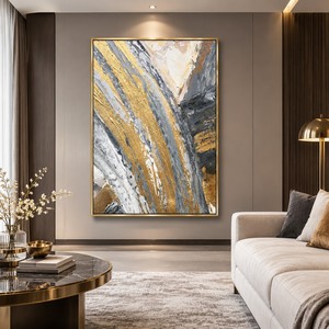 Dipinto a Mano Originale Grigio e Oro, Arte Astratta di Lusso su Tela, Pittura Moderna Testurizzata per Casa, Hotel, Camera da Letto, Dimensioni Personalizzabili - Product Image 3