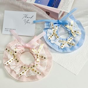 Collier-écharpe <span class=keywords><strong>pour</strong></span> animaux de compagnie en dentelle à carreaux pastel, avec nœud et volants, réglable à nouer, décoratif et mignon <span class=keywords><strong>pour</strong></span> chiens et chats, type <span class=keywords><strong>bandana</strong></span> - Product Image 3