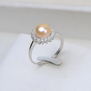 แหวนเงินแท้ S925 ประดับเพชรซิคอน แบบเปิด สำหรับทำเครื่องประดับมุก DIY สำหรับผู้หญิง ขนาด 7-8 มม. พร้อมมุกแท้ 55 เม็ด แบบไม่ต้องใช้ตัวล็อค - Product Image 1