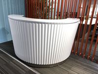 Bureau de réception d'hôtel moderne en bois sur mesure pour clinique, avec logo blanc, design commercial