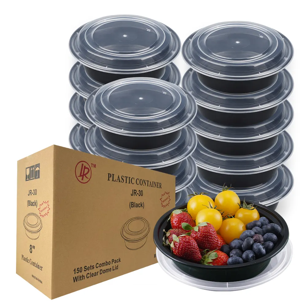 Freshware ciotole per la preparazione dei pasti in plastica pp rotonde nere riutilizzabili da 16 once 24 once 32 once 48 once per insalata vegana