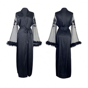 Robe de <span class=keywords><strong>nuit</strong></span> sexy en résille 2026, pyjama uni populaire, peignoir à plumes simulées - Product Image 5