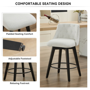 Oehome 007-360 Swivel Paper Rope Bar <b>Stools</b> Set 2 Modern 25" Counter <b>Height</b> Stain-Resistant Line Button Tufted - Product Image 3