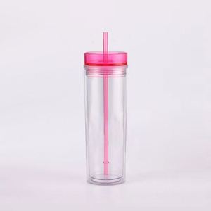 Gobelet isotherme en acrylique à double paroi de 16 oz avec couvercle à paille, personnalisable avec logo, pour bar à jus et smoothies - Product Image 3
