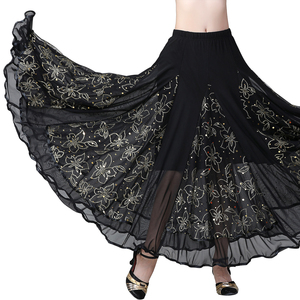 Faldas de Baile de Salón para Mujer, con Vuelo de 360 Grados, para Salsa, Rumba, <span class=keywords><strong>Flamenco</strong></span>, con Pedrería Tribal y Malla Floral, para Actuaciones de Danza - Product Image 2