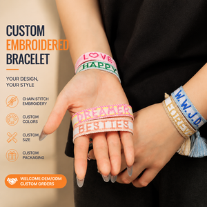 Braccialetti con ciondoli a nappa regolabili all'ingrosso 2026, braccialetti alla moda con ricamo personalizzato a lettera per ragazze - Product Image 2